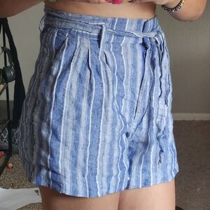 H&M paper-bag striped linen shorts